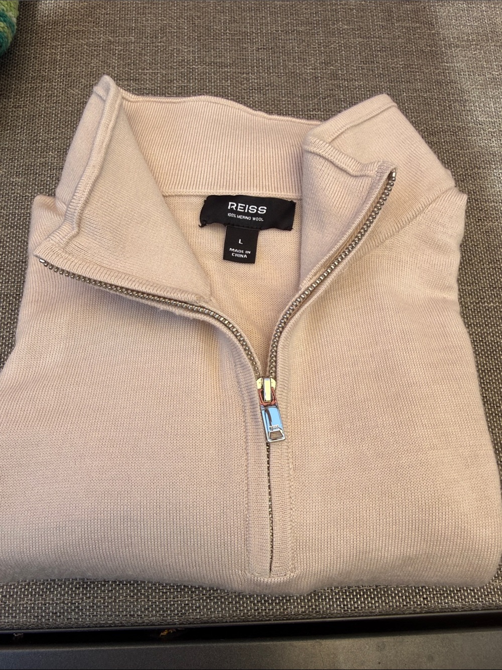 Reiss Men's Zip-Neck Sweater in Light Cream